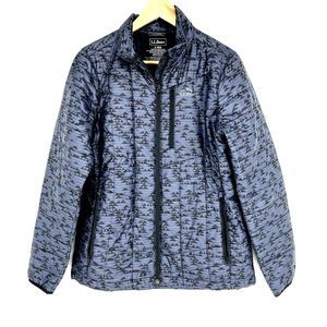 LL Bean Womens PrimaLoft Packaway Jacket, Black/Gray Print